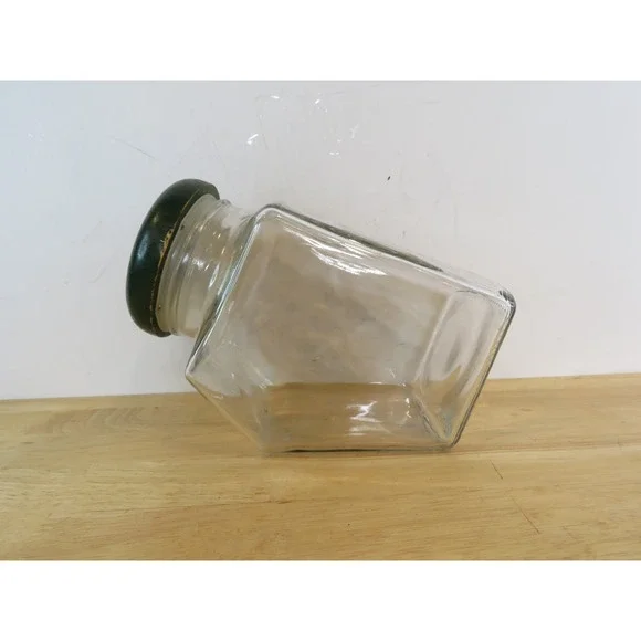 VTG Glass Canister Set Of 3 Green Wood Lids Pentagon Mercantile Country